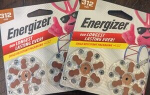 (2 Packs) New Energizer Hearing Aid Battery Size 312 12pk- Brown, expire 06.2029